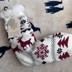 Sherpa lines Knit Socks/ booties/ slipper  with non skid dots NWT